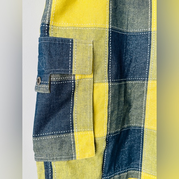 Yellow & Blue Patchwork Style Cargo Utility Shorts Size L - Picture 6 of 7